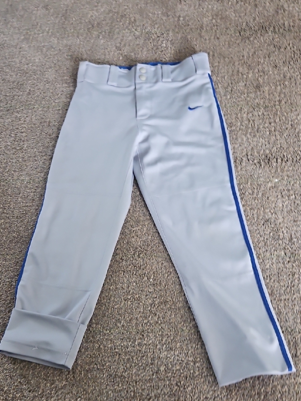 Nike Grey Kids Baseball Pants with Royal Blue Stripe